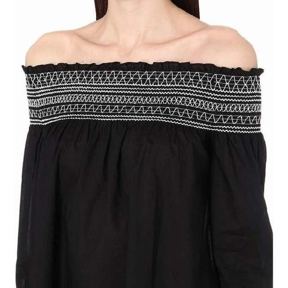 Maje Raffy Off-the-Shoulder Dress Size 2 Black Cotton - Picture 4 of 12